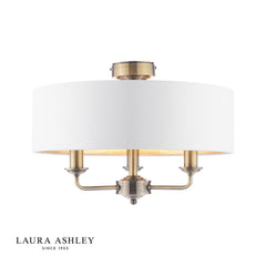 Laura Ashley Sorrento 3 Light Semi-Flush Antique Brass and Ivory Shade