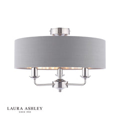 Laura Ashley Sorrento 3 Light Semi-Flush Polished Nickel  Charcoal Shade