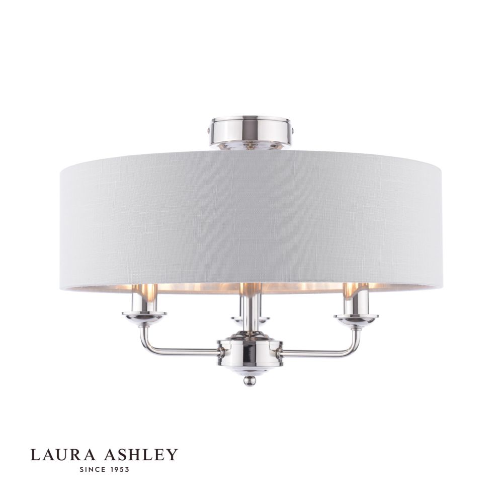 Laura Ashley Sorrento 3 Light Semi-Flush Satin Nickel and Silver Shade