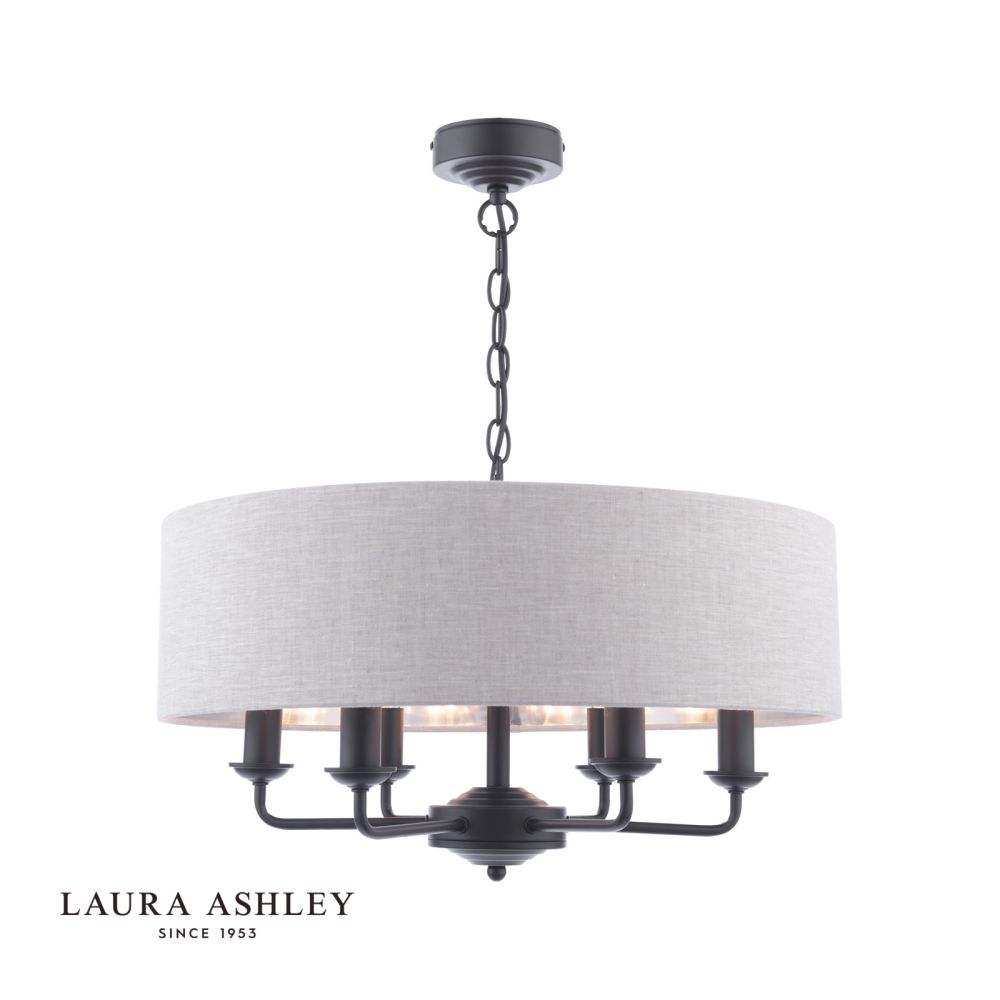 Laura Ashley Sorrento 6 Light Matt Black  Natural Shade