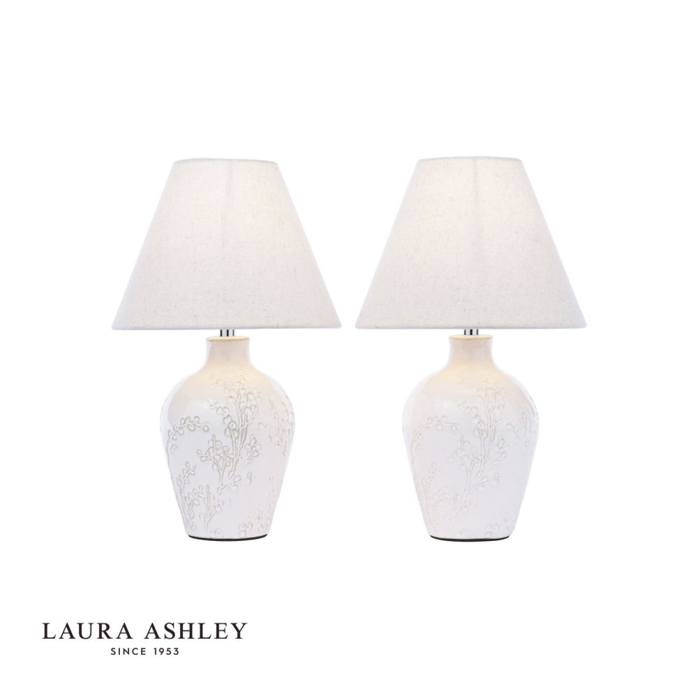 Laura Ashley Pussywillow Table Lamp Cream Ceramic With Shade (Twin Pack)