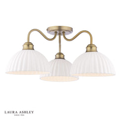 Laura Ashley Durford 3 Light Semi-Flush Matt Antique Brass and White Ceramic