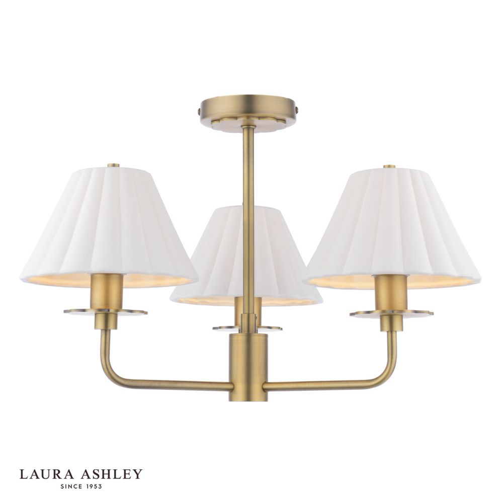 Laura Ashley Mixbury 3 Light Semi-Flush Matt Antique Brass and White Ceramic