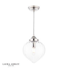 Laura Ashley Whitham Pendant Polished Nickel and Ribbed Glass