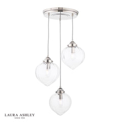 Laura Ashley Whitham 3 Light Cluster Pendant Polished Nickel and Ribbed Glass