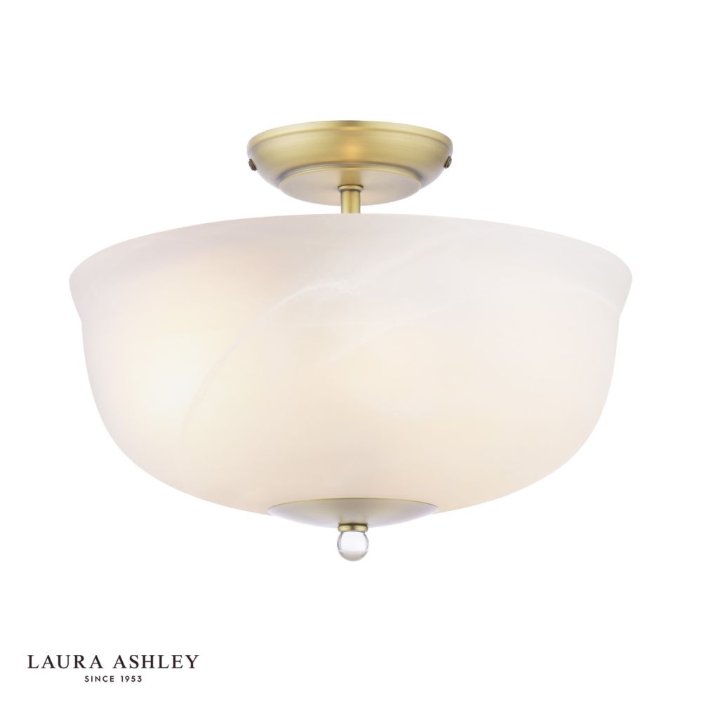 Laura Ashley Cossington 2 Light Matt Antique Brass and White Marble Effect Glass