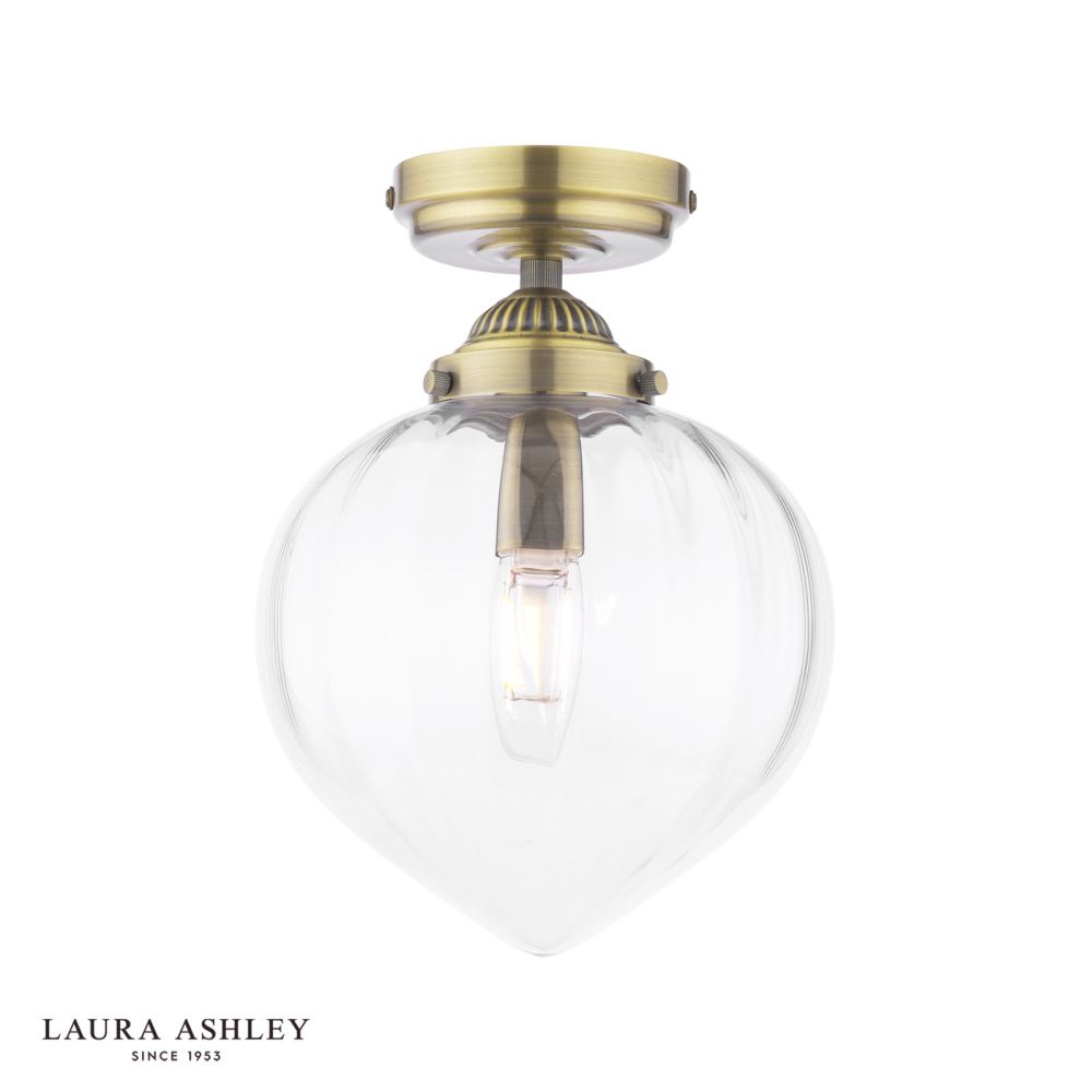 Laura Ashley Whitham Bathroom Ceiling Light Antique Brass and Ribbed Glass IP44