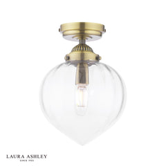 Laura Ashley Whitham Bathroom Ceiling Light Antique Brass and Ribbed Glass IP44