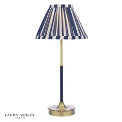 Laura Ashley Denwick Table Lamp Matt Antique Brass and Satin Blue With Shade