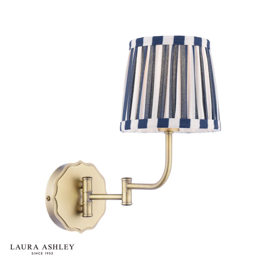 Laura Ashley Denwick Wall Light Matt Antique Brass and Satin Blue With Shade