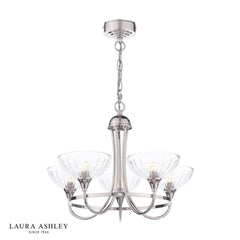 Laura Ashley Wellham 5 Light Armed Pendant Polished Nickel and Ribbed Glass