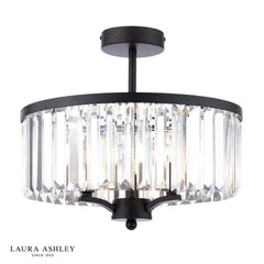 Laura Ashley Elkwood 3 Light Semi-Flush Crystal and Black