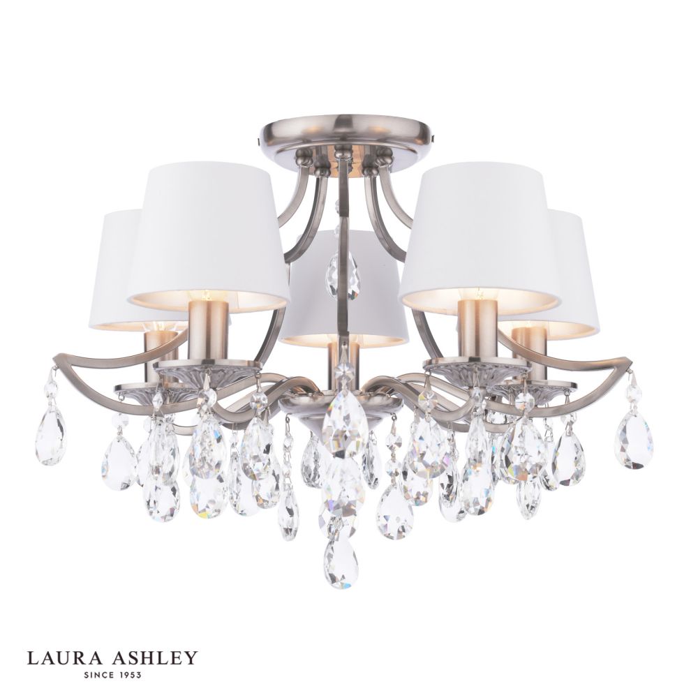 Laura Ashley Enstone 5 Light Semi-Flush Polished Nickel and Crystal With Shade