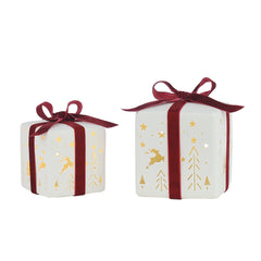 Laura Ashley Ceramic Presents with Bow Set of 2 Lit
