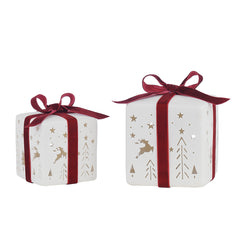 Laura Ashley Ceramic Presents with Bow Set of 2 Lit