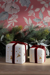 Laura Ashley Ceramic Presents with Bow Set of 2 Lit