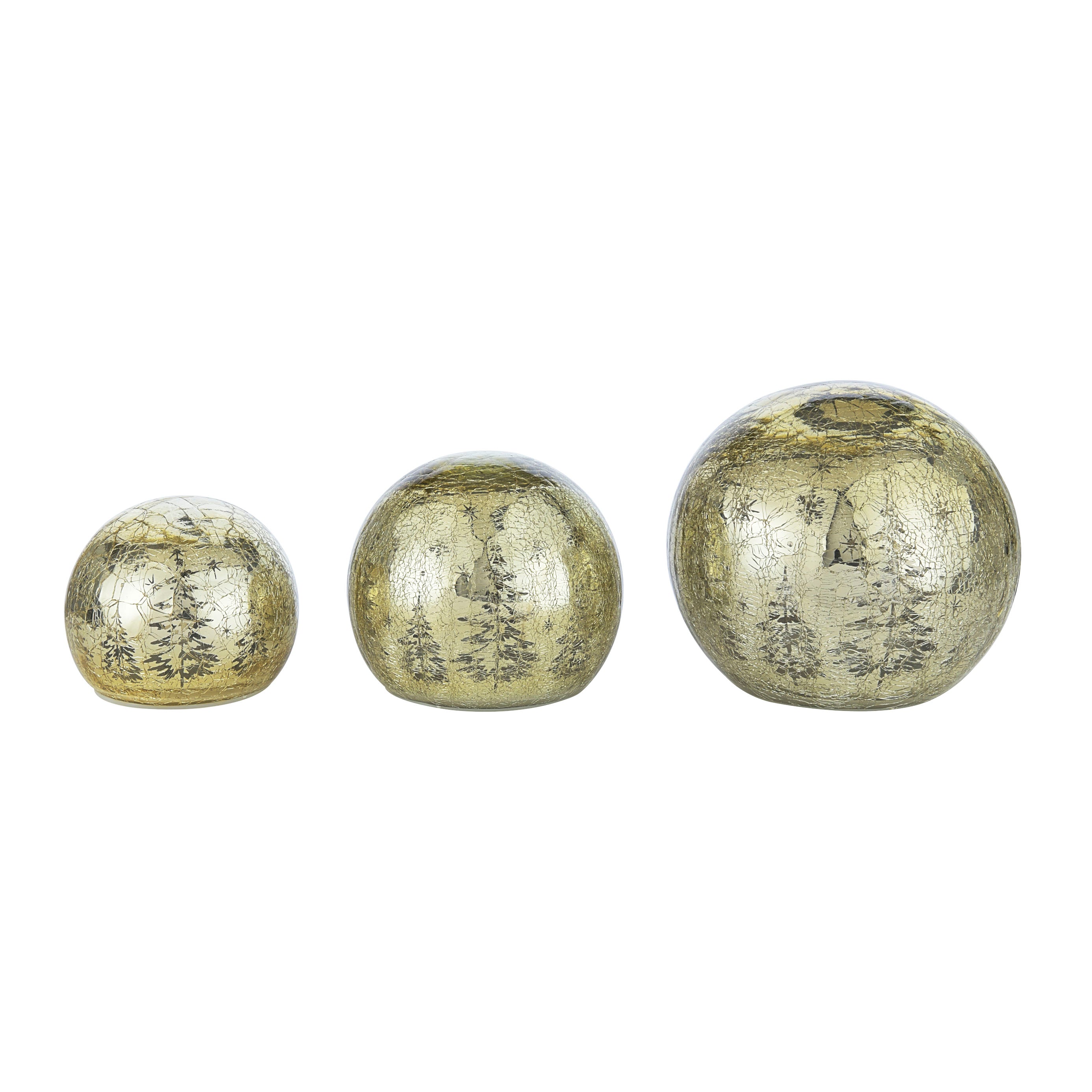 Laura Ashley Crackle Glass Gold Globe Set of 3 Lit Decoration