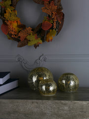 Laura Ashley Crackle Glass Gold Globe Set of 3 Lit Decoration
