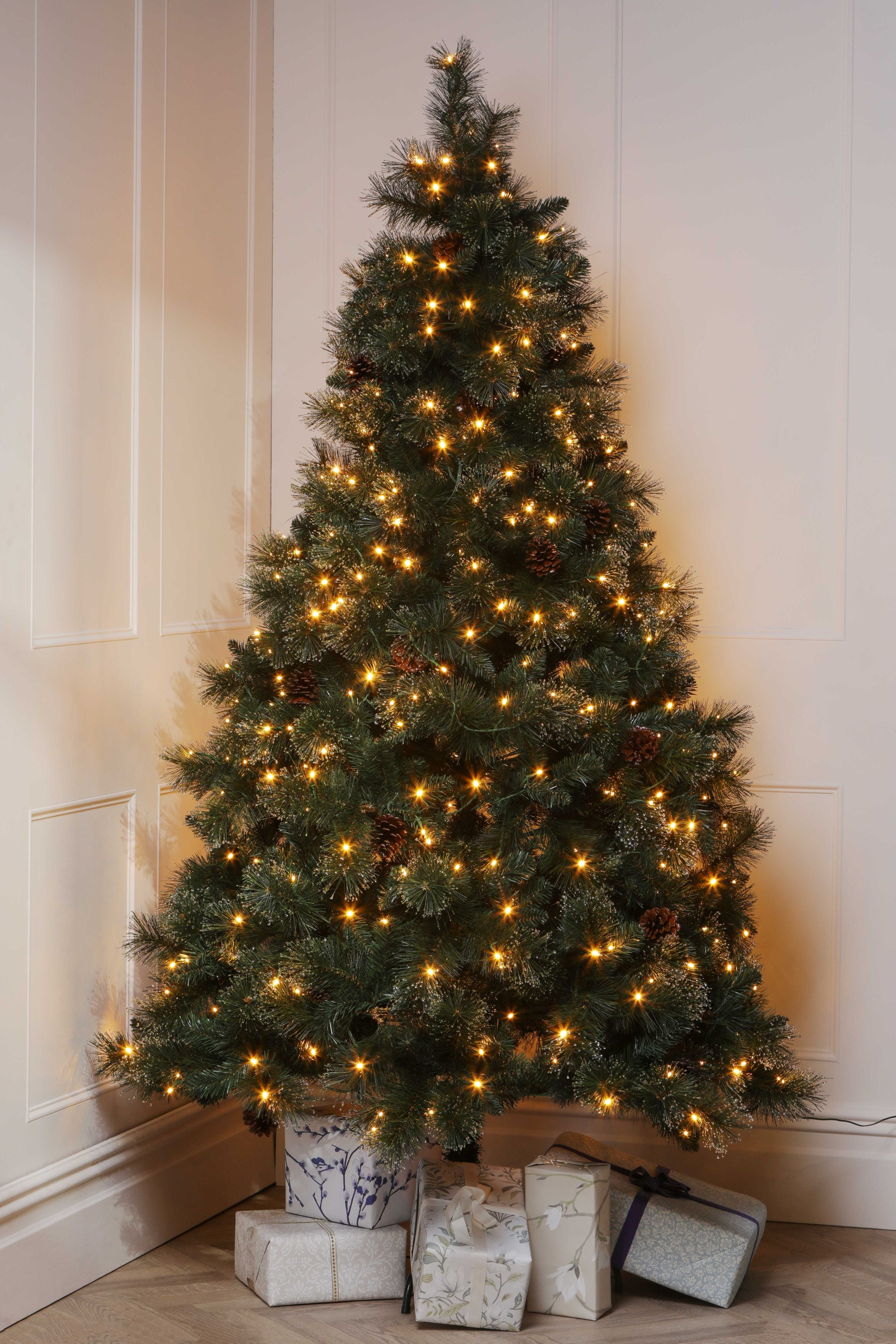 Laura Ashley 7ft  Pre Lit Christmas Tree with Dew Drops, Pinecones
