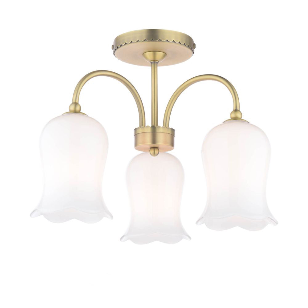 Laura Ashley Lidsell 3 Light Semi-Flush Matt Antique Brass and Opal Glass