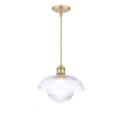 Laura Ashley Billham Pendant Matt Antique Brass and Ribbed Glass
