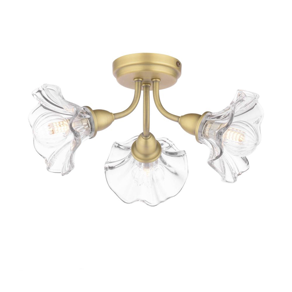 Laura Ashley Kerswell 3 Light Semi-Flush Matt Antique Brass and Glass
