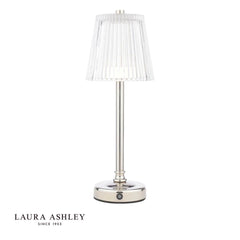 Laura Ashley Callaghan Rechargeable Table Lamp Polished Nickel and Ribbed Glass LED