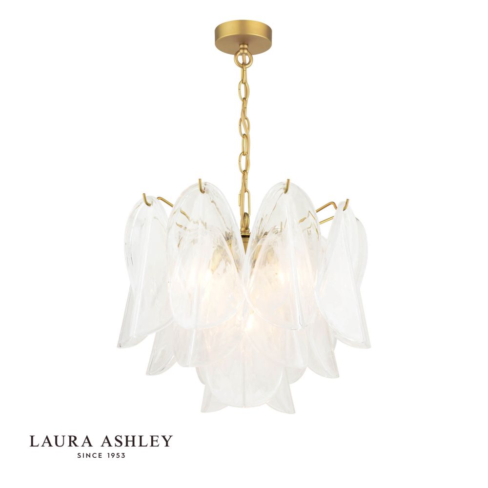 Laura Ashley Stannington 4 Light Pendant Matt Antique Brass and White Glass