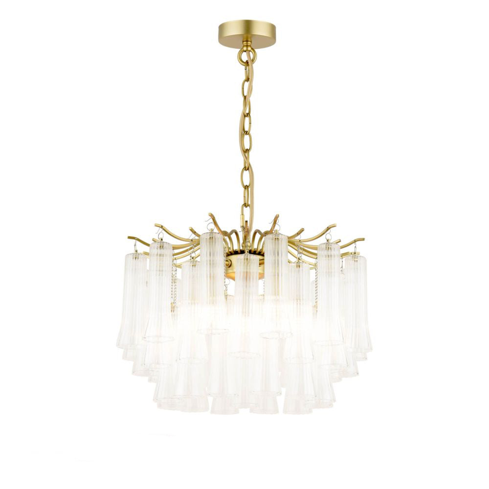 Laura Ashley Penlee 4 Light Pendant Matt Antique Brass and Ribbed Glass