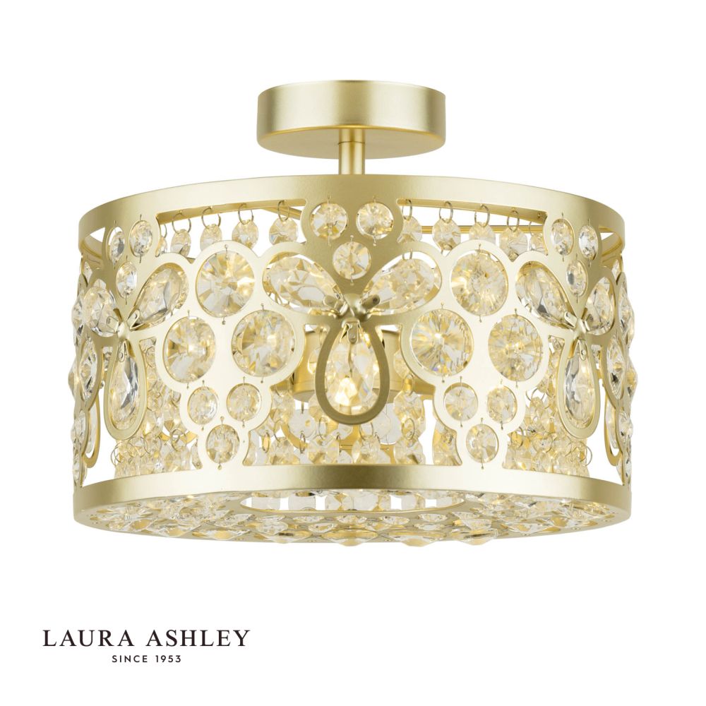 Laura Ashley Tilbrook 3 Light Flush Matt Champagne and Crystal