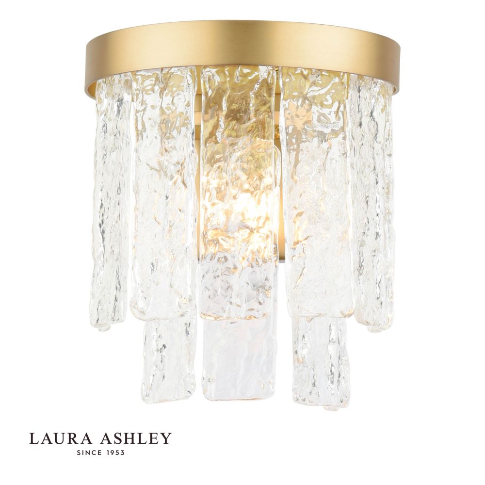 Laura Ashley Durnsford Wall Light Matt Antique Brass and Textured Glass
