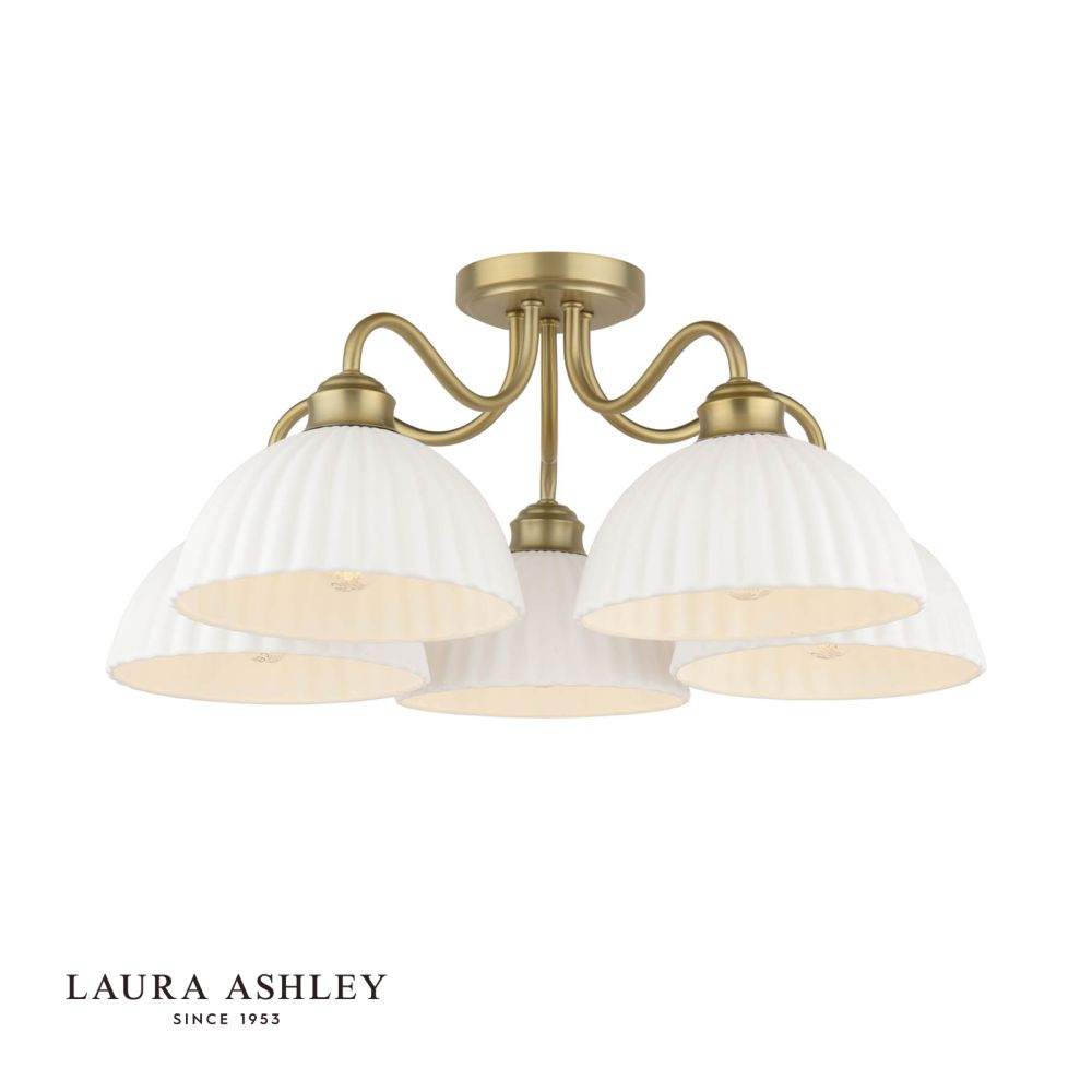 Laura Ashley Durford 5 Light Semi-Flush Matt Antique Brass and White Ceramic