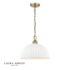 Laura Ashley Durford Large Pendant Matt Antique Brass and White Ceramic