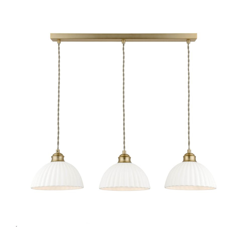 Laura Ashley Durford 3 Light Bar Pendant Matt Antique Brass and White Ceramic