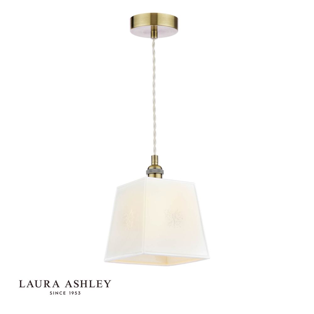 Laura Ashley Porcelain Square Pendant Cream and Antique Brass