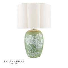 Laura Ashley Pashley Table Lamp Green Ceramic and Polished Chrome With Shade