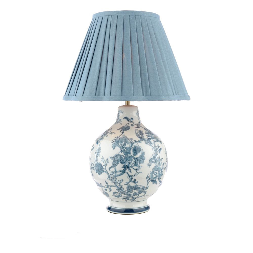 Laura Ashley Maltby Table Lamp Blue Ceramic and Antique Brass With Shade