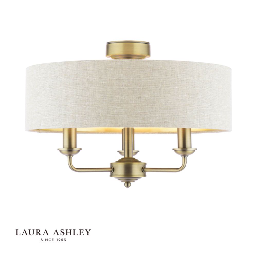 Laura Ashley Sorrento 3 Light Semi-Flush Matt Antique Brass With Natural Shade