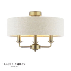 Laura Ashley Sorrento 3 Light Semi-Flush Matt Antique Brass With Natural Shade