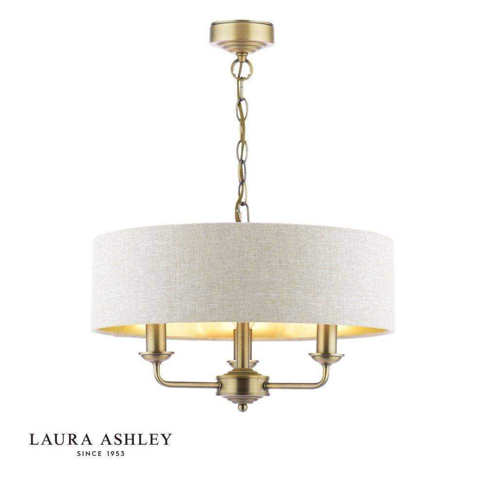 Laura Ashley Sorrento 3 Light Shadelier Matt Antique Brass With Natural Shade