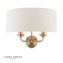 Laura Ashley Sorrento 2 lt Wall Light Matt Antique Brass With Natural Shade