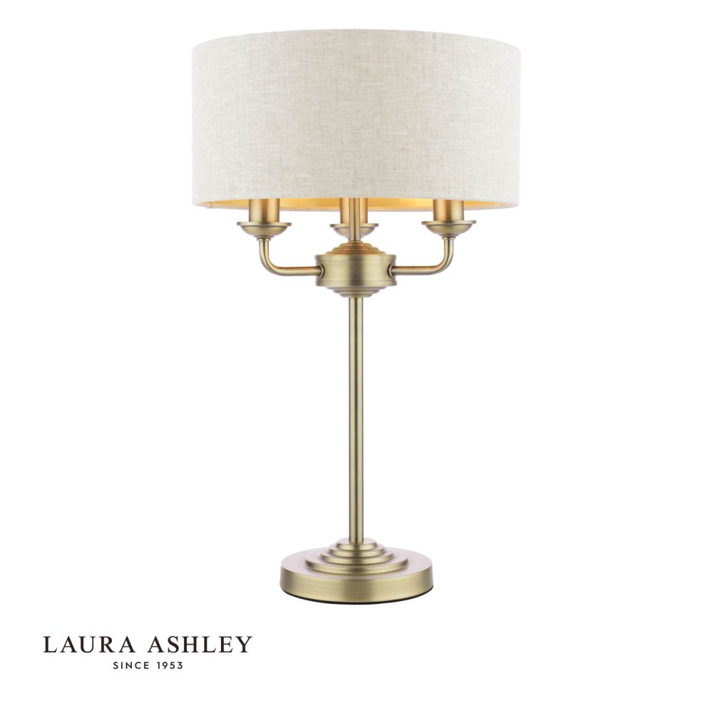 Laura Ashley Sorrento Table Lamp 3 Light Matt Antique Brass
