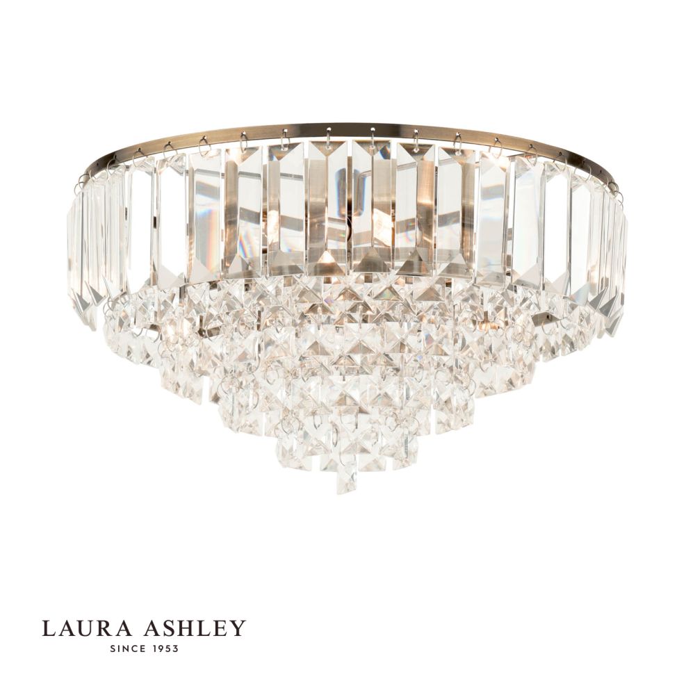 Laura Ashley Vienna 3 Light Flush Crystal and Antique Brass