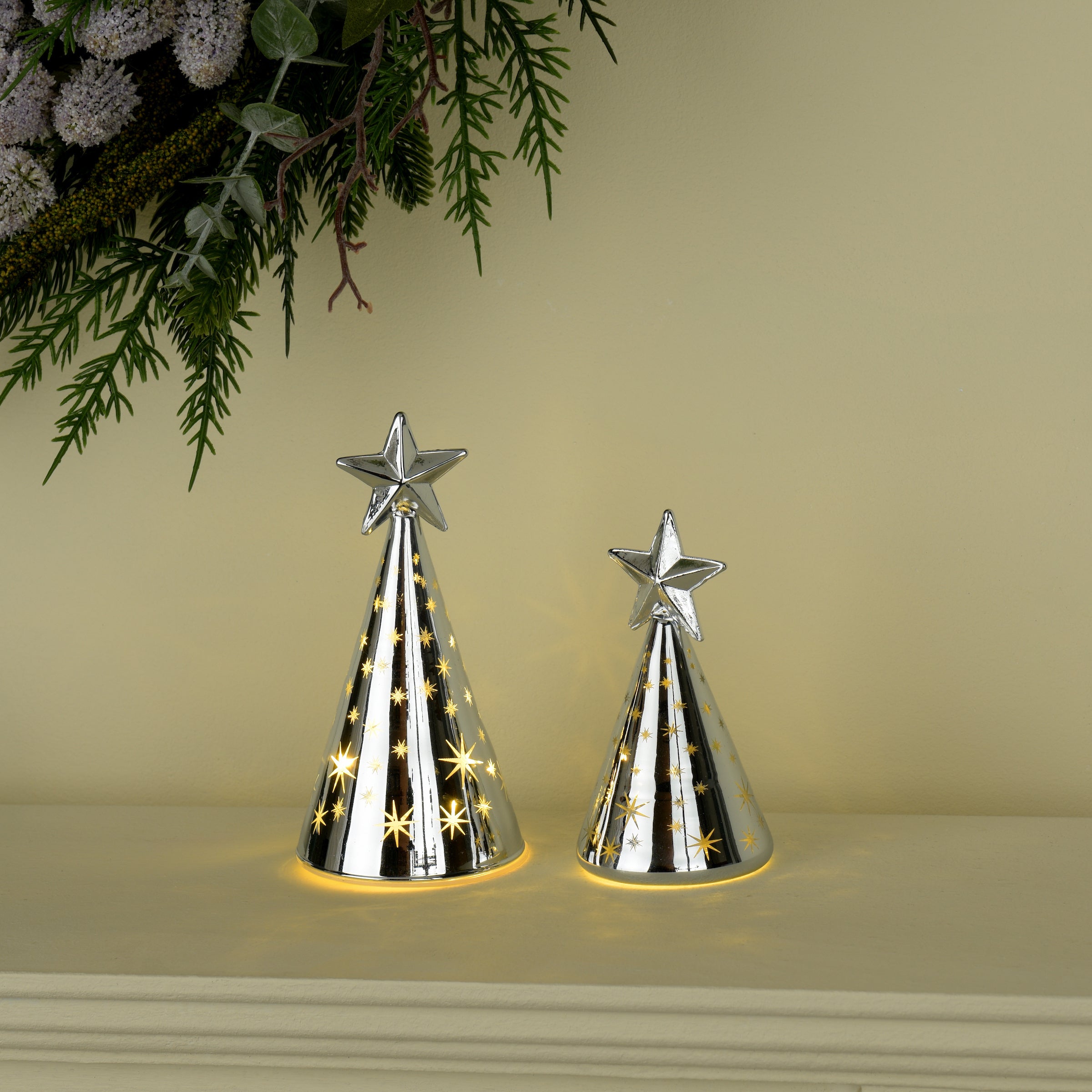 Laura Ashley Set of 2 Silver Lit Tree Ornaments