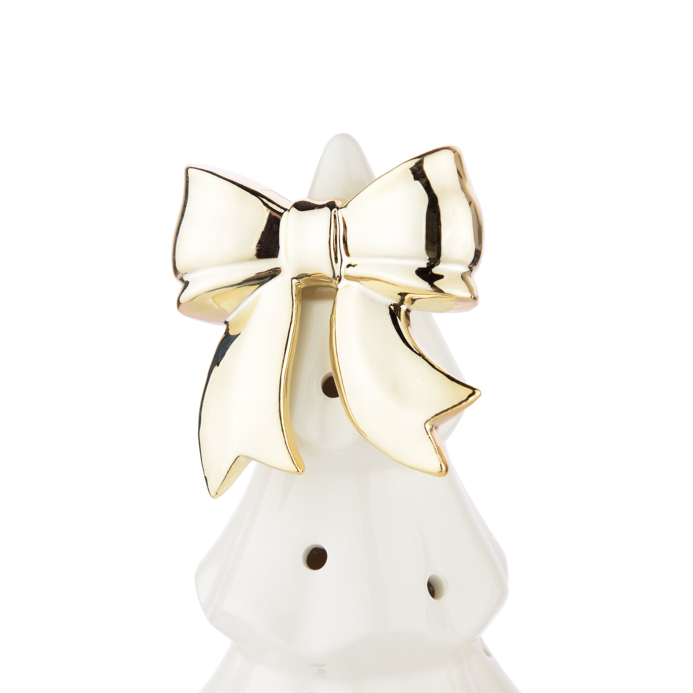 Laura Ashley White Ceramic set of 3 Lit Gold Bow Tree Ornament