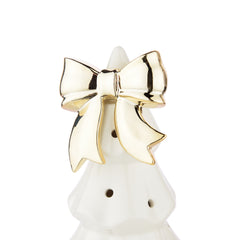 Laura Ashley White Ceramic set of 3 Lit Gold Bow Tree Ornament