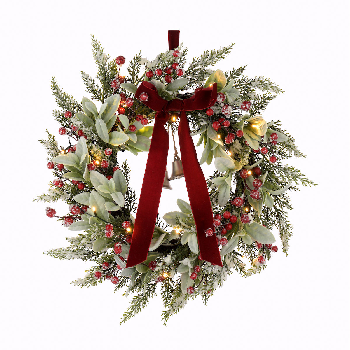 Laura Ashley Green Pre Lit Berry Wreath Red Bow