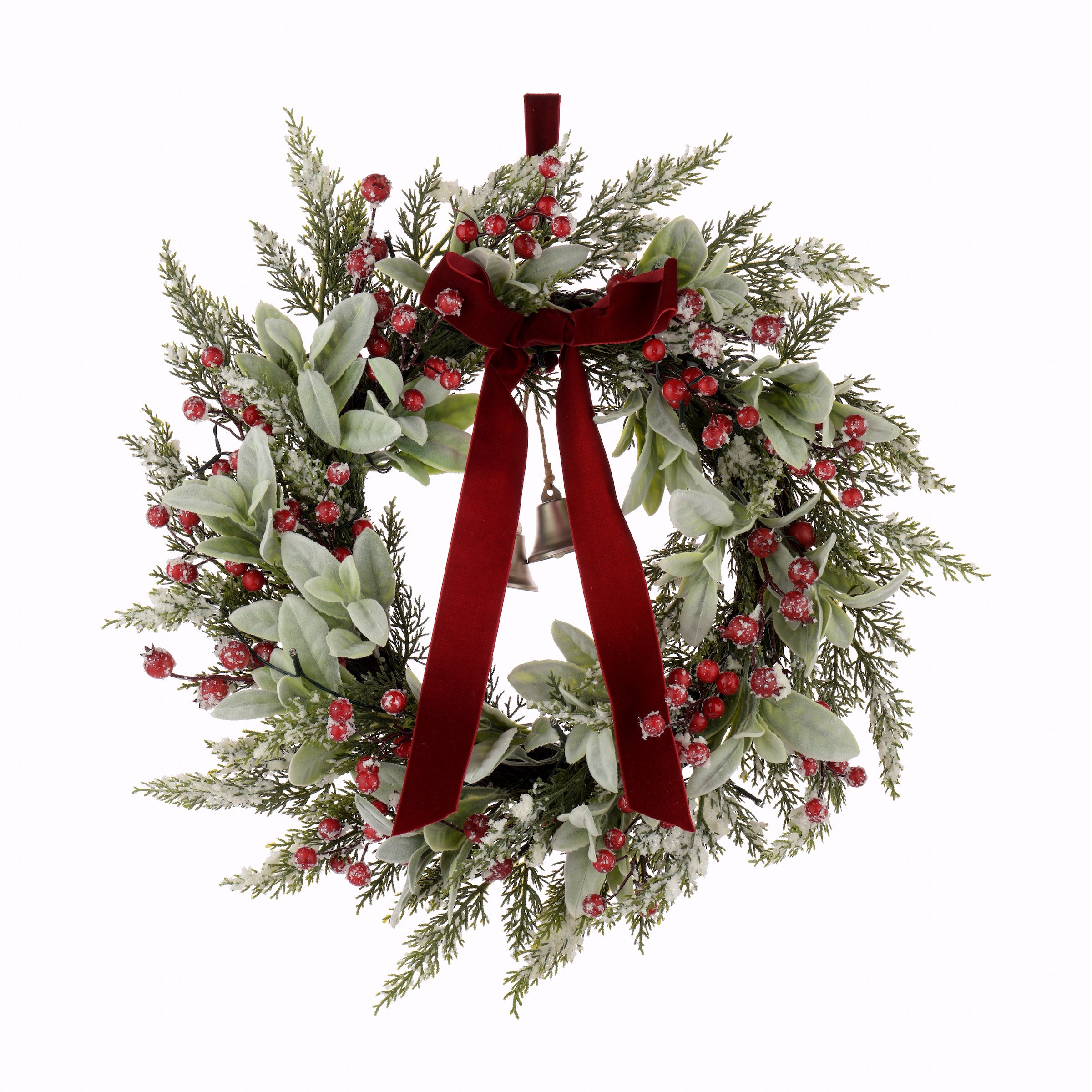 Laura Ashley Green Pre Lit Berry Wreath Red Bow