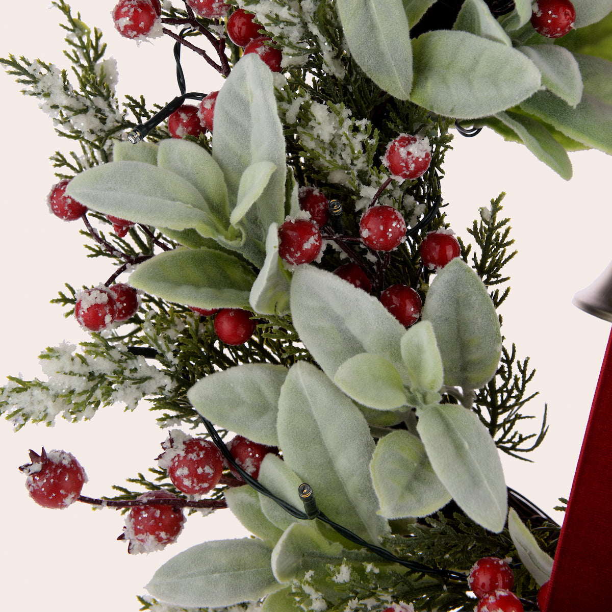 Laura Ashley Green Pre Lit Berry Wreath Red Bow