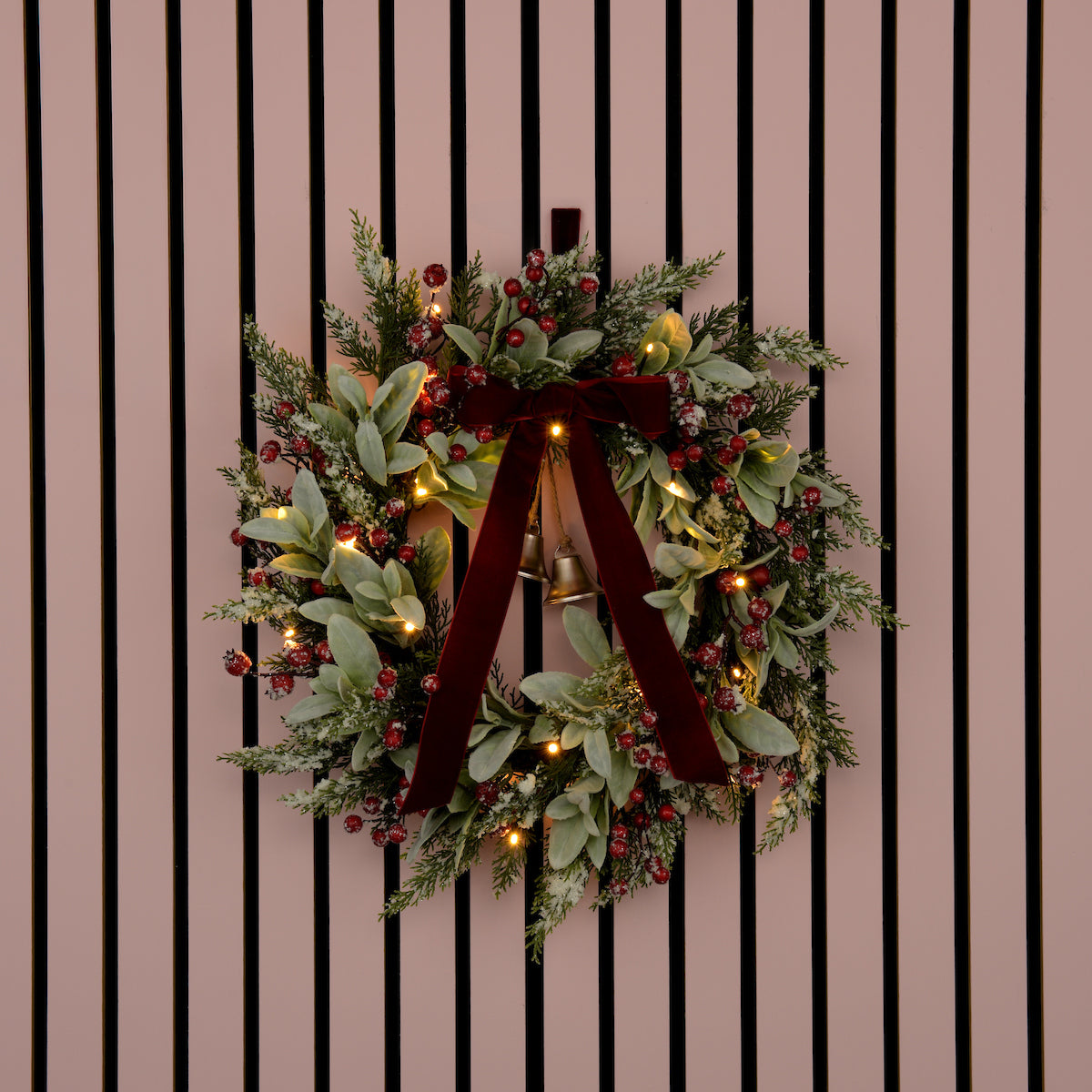 Laura Ashley Green Pre Lit Berry Wreath Red Bow